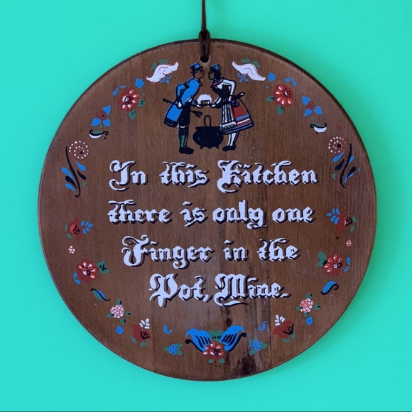 Vintage kitchen wall decor kitschy on wood 1970s - Picture 1 of 1
